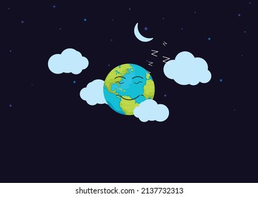 La Tierra durmiendo. Concepto de la Hora de la Tierra. ilustraciones vectoriales.