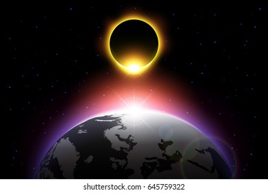 Earth and solar eclipse . Vector .