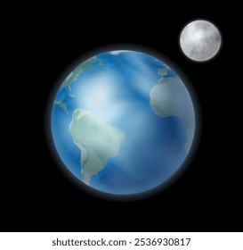 Planeta do sistema solar terrestre isolado em fundo preto. Terra e Lua, satélite. Planeta do sistema solar. Ilustração vetorial estilo desenho animado para tema astrologia, crianças livro sobre o espaço exterior