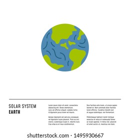 Earth. Solar System vector isolated element. Colorful Illustration in flat style. Design layout with place for text. Web and print design composition.