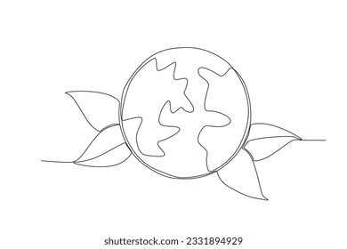 Earth and some leaves behind it. World ozone day one-line drawing