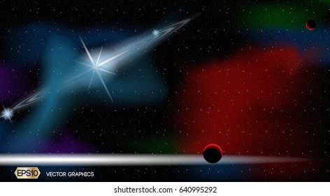 Earth Space ads template. Cosmic stars lights background. 3D Realistic Vector illustration