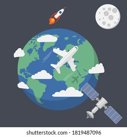 Earth in space isolated on background. Vector illustration. Eps 10.