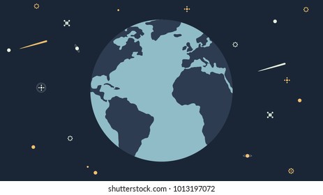 Earth in space with light off. Earth hour vector illustration in flat style