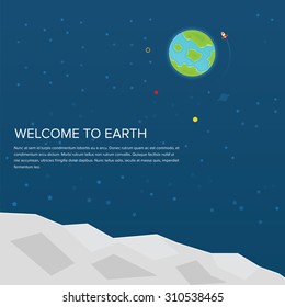 Earth space planet view from moon surface