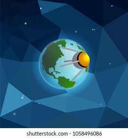 Earth in space with satellite vector