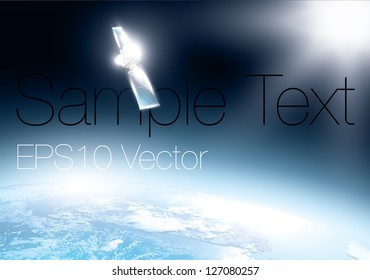 earth from space with telecommunication satellite.  Realistic vector background.