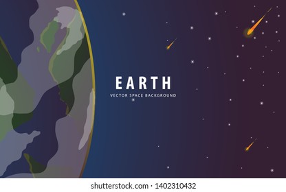 earth and space vector illustration. Space background with place for text. Surface of the planet. Space decoration for your design. Stars and comets on dark background