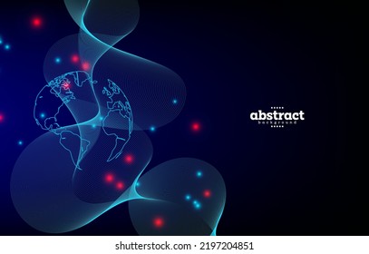 earth sphere with curly emeral ribbon line and particle dots travel internet technology theme backgroud can be use for advertisement banner website brochure template package design vector eps.