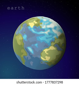 earth sphere globe on dark blue starry sky. vector illustration for education cards books posters astronomy space flight research exploration