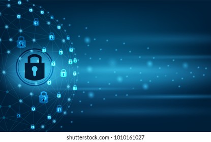 Earth sphere network lock security system background Communications network map of the world Blue map Dark blue background map world vector global logistics network