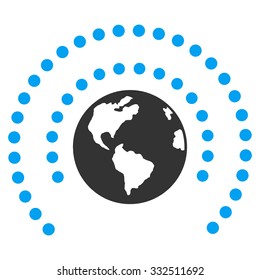 Earth Sphere Shield vector icon. Style is flat symbol, rounded angles, white background.