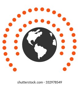 Earth Sphere Shield vector icon. Style is bicolor flat symbol, orange and gray colors, rounded angles, white background.