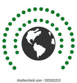 Earth Sphere Shield vector icon. Style is bicolor flat symbol, green and gray colors, rounded angles, white background.