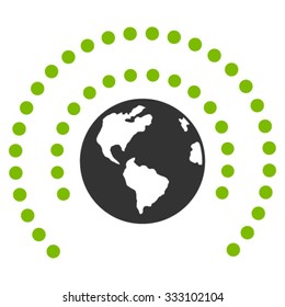 Earth Sphere Shield vector icon. Style is bicolor flat symbol, eco green and gray colors, rounded angles, white background.