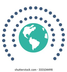 Earth Sphere Shield vector icon. Style is bicolor flat symbol, cobalt and cyan colors, rounded angles, white background.