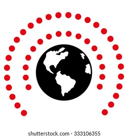 Earth Sphere Shield vector icon. Style is bicolor flat symbol, intensive red and black colors, rounded angles, white background.