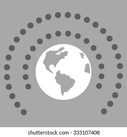 Earth Sphere Shield vector icon. Style is bicolor flat symbol, dark gray and white colors, rounded angles, silver background.