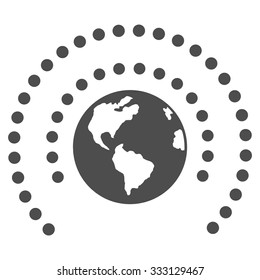 Earth Sphere Shield vector icon. Style is flat symbol, gray color, rounded angles, white background.