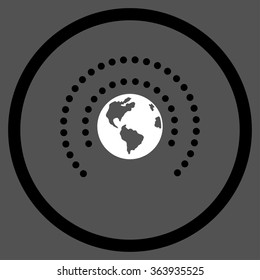Earth Sphere Shield vector icon. Style is bicolor flat circled symbol, black and white colors, rounded angles, gray background.