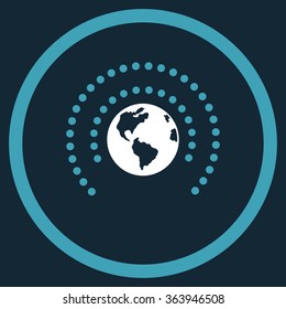 Earth Sphere Shield vector icon. Style is bicolor flat circled symbol, blue and white colors, rounded angles, dark blue background.