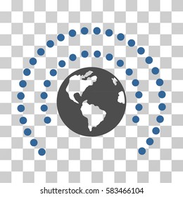 Earth Sphere Shield vector icon. Illustration style is flat iconic bicolor cobalt and gray symbol on a transparent background.