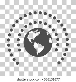 Earth Sphere Shield vector icon. Illustration style is flat iconic gray symbol on a transparent background.