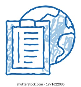 earth sphere and task paper list on clipboard sketch icon vector. Hand drawn blue doodle line art earth sphere and task paper list on clipboard sign. isolated symbol illustration