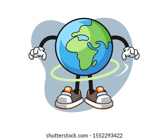 Earth spinning a hula hoop cartoon. Mascot Character vector.