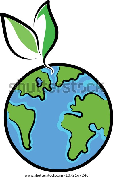 Earth with sprouting leaves stock illustration.\
Green Earth . Eco planet\
Concept
