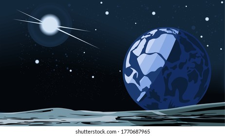 Earth and star from the moon without astronauts