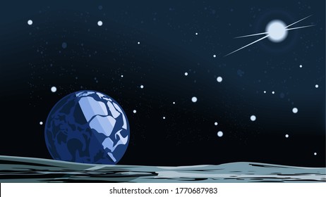 Tierra y estrella desde la luna sin astronautas