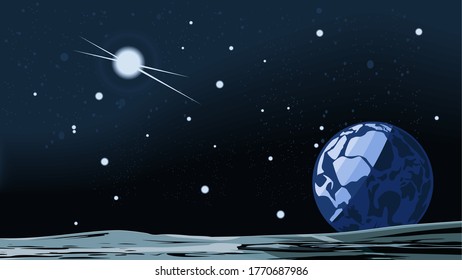Earth and star from the moon without astronauts