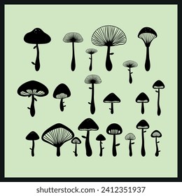 Earth star mushroom silhouette vector illustration set, Mushroom icon, clip art