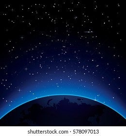 Tierra con estrellas y espacio para copias. Espacio. Ilustración vectorial.