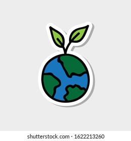 Earth sticker doodle icon, vector illustration