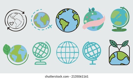 Earth stickers collection set, cartoon style flat design Premium Vector