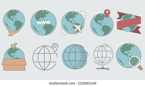 Earth stickers collection set, cartoon style flat design Premium Vector