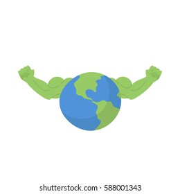 Earth strong. Fitness health of planet. Bodybuilding hands