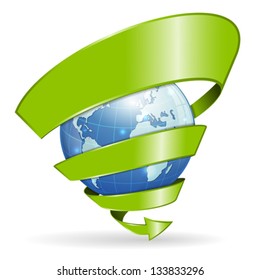 Earth with Stylized Arrow, vector icon isolated on white background
