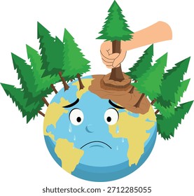 Tierra sufriendo por la deforestación – Dibujo de daño ambiental