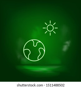 Earth, sun, energy neon vector icon. Save the world, green neon.