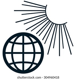 Earth in the Sun light rays summer vector illustration