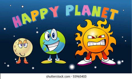earth, sun and moon mascot