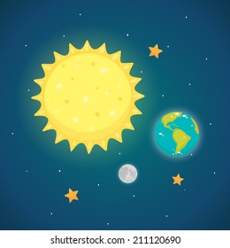 Earth, Sun and Moon, vector.