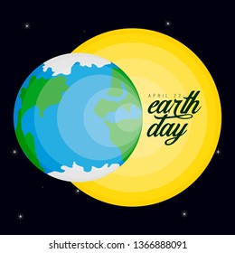 Earth and the sun on a space background. Earth day. Vector illustration design