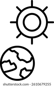 Earth with Sun Vector Line Icon Design