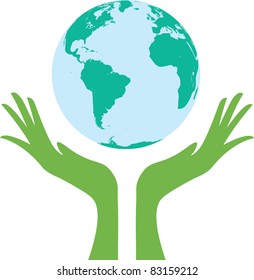 earth supported by hands. Abstract sign. Vector illustration