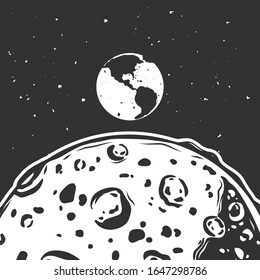Earth and the surface of the moon. Vector illustration/