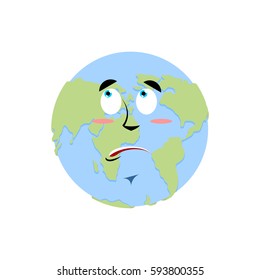 Earth surprise Emoji. Planet  amaze emotion isolated
